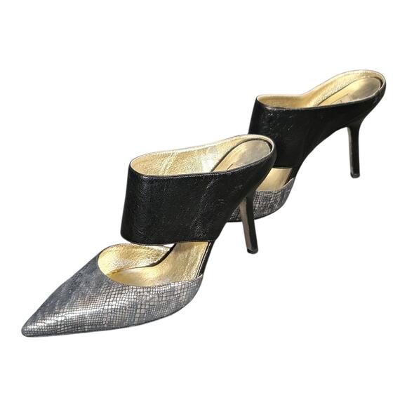 Emy Mack Elsa Black & Silver Printed Calf Pointed‎ Toe Heels Leather Size 7B - Picture 4 of 15